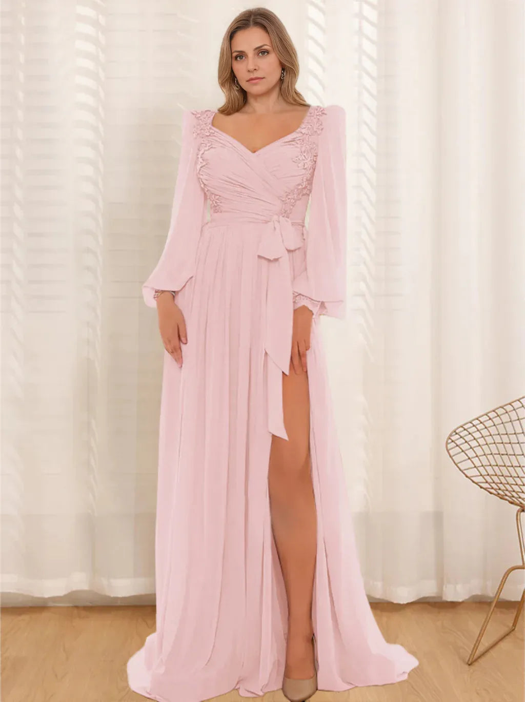 Formal Women's Dresses A-Line/Princess Sweetheart Long Sleeves Floor-Length Plus Size Mother of the Bride Dresses with Lace & Pleated Prom Dresses Stores